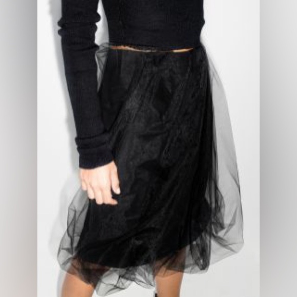 Dries Van Noten Black Tulle Midi Skirt